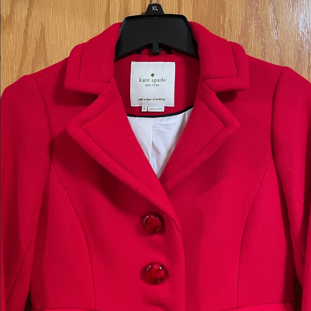 Kate Spade Womens Red Pea Wool Winter Coat Size 0 - Picture 3 of 11